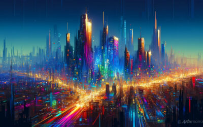 Cyberpunk City Palette Knife Style Painting