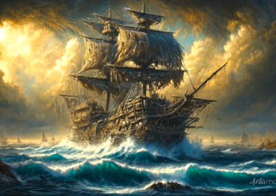 Pirate Ship Oil Painting