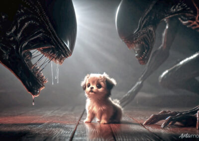 Cute Puppy And Alien AI Art Prompt