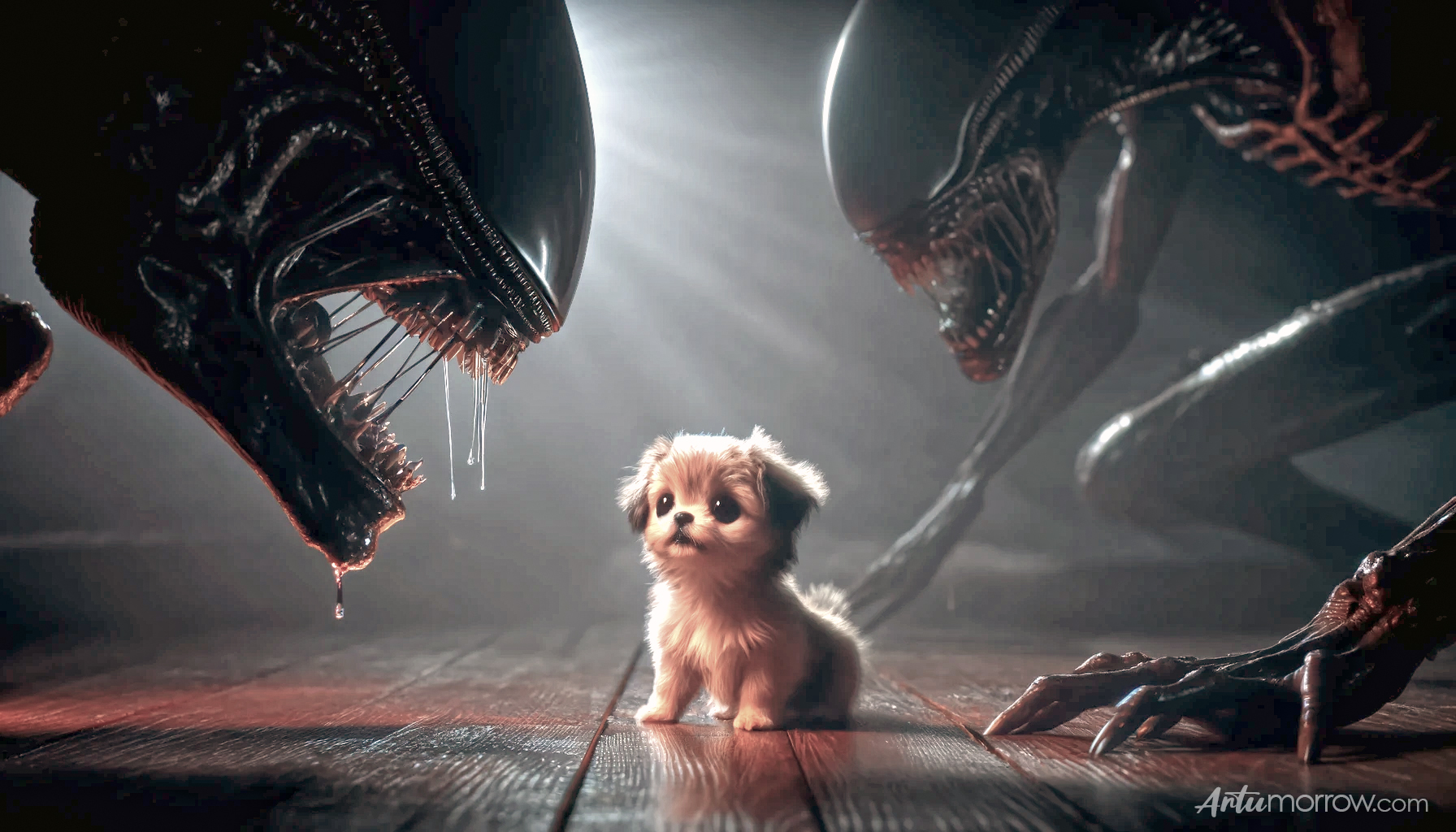 Cute Puppy And Alien AI Art Prompt